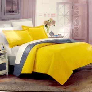 Chic Home Design Teresa Queen Reversible 3pc Quilt Set Yellow